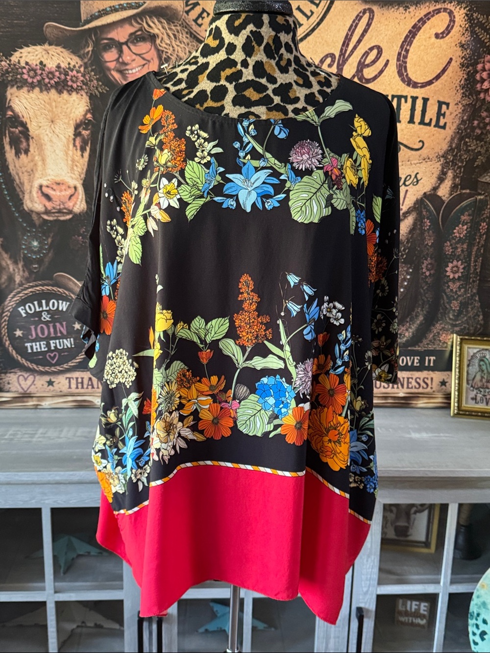 NEW COLLECTION Floral Black & Red Women's Tunic Top Size up to 16/18